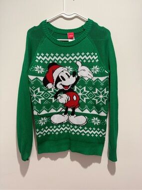Disney Green Mickey Mouse Christmas Crewneck Sweater